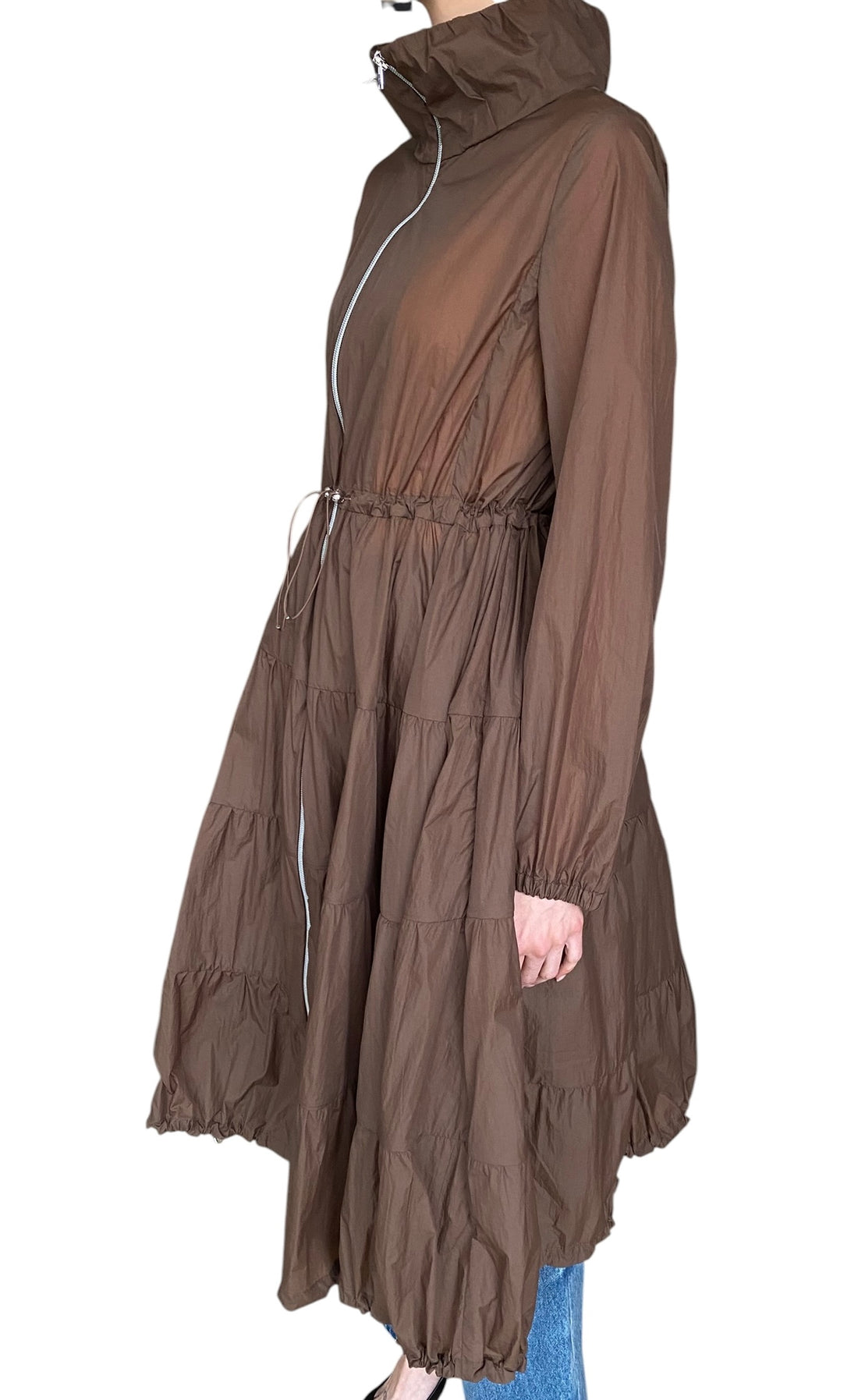 Herno Brown Long Nylon Windbreaker Coat - 42 / US 6-8