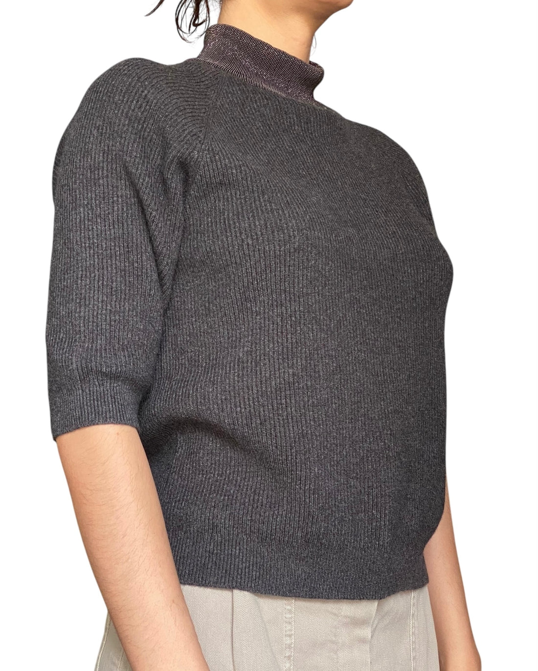 Brunello Cucinelli Monili Cashmere Ribbed Turtleneck Top - M