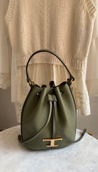 Tod's Olive Green Leather T Timeless Micro Two Way Bucket Bag