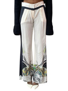 Roberto Cavalli Cream Silk Printed Trousers - 38 / US 0
