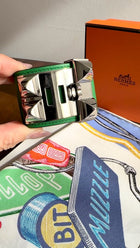 Hermes Bamboo Green Swift PHW Collier de Chien Cuff Bracelet