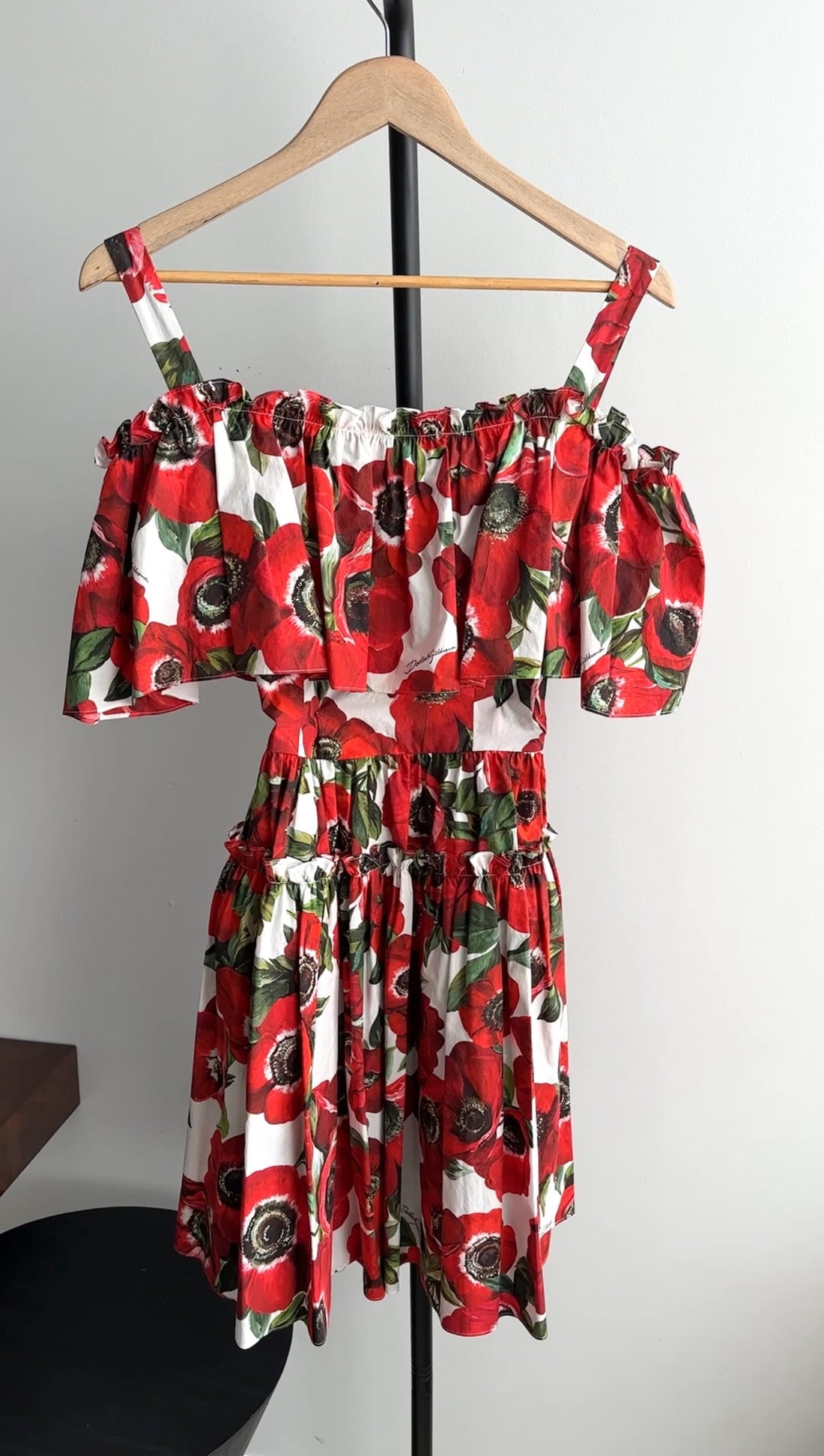 Dolce & Gabbana Red Poppies Floral Off-Shoulder Dress - IT44 / 8 / M