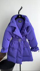 Chanel 19K Indigo / Cobalt Blue Puffer Coat with CC Belt - S / M