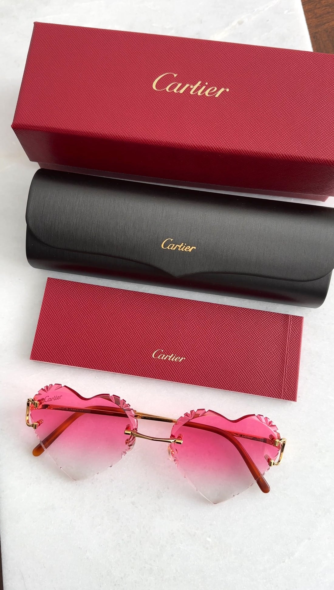Cartier Pink Rimless Picadilly Heart Sunglasses