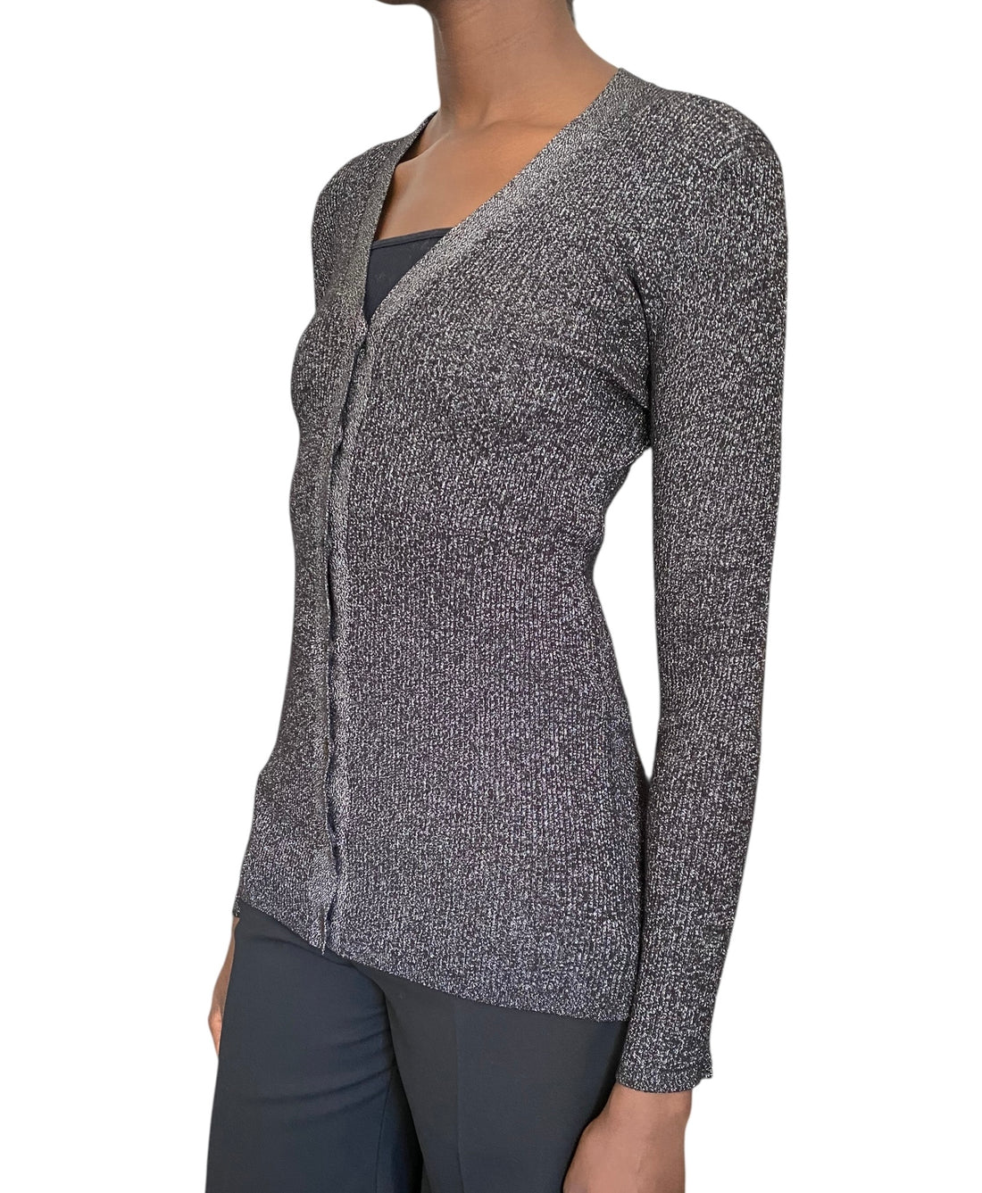 Prada Silver Metallic Ribbed Knit Cardigan - S / M