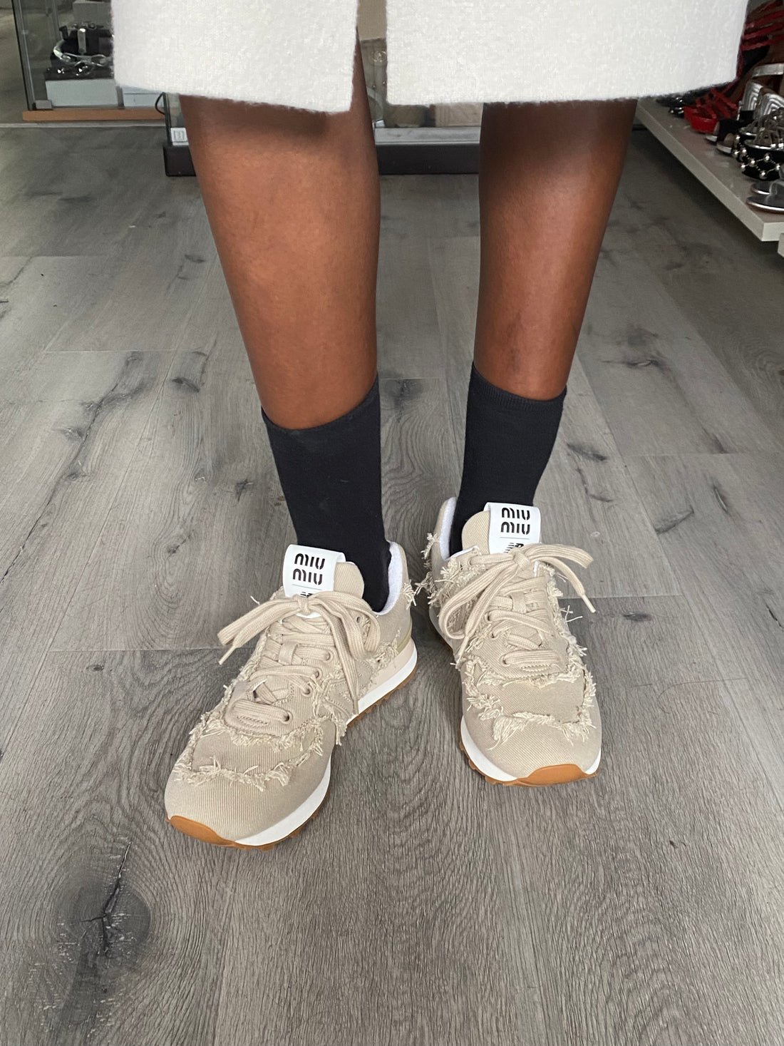 Miu Miu x New Balance Beige Frayed 574 Sneakers - 39.5