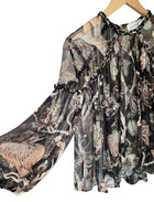 Zimmermann Green Brown Silk Floral Print Blouse - 1 / US 6