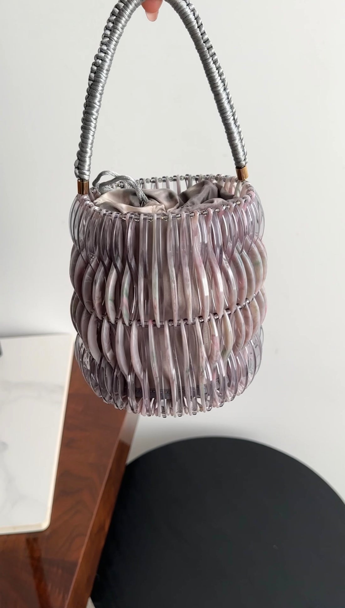 Giorgio Armani Grey Resin Beaded Evening Bag