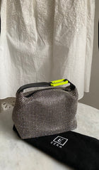 Eera Chartreuse Buckle Black Crystal Mesh Moonbag