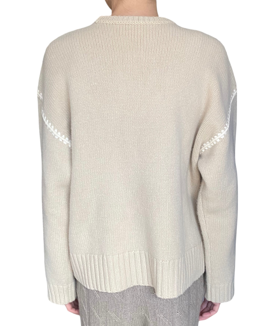 Toteme Beige Embroidered Trim Wool Cashmere Knit Sweater - XS