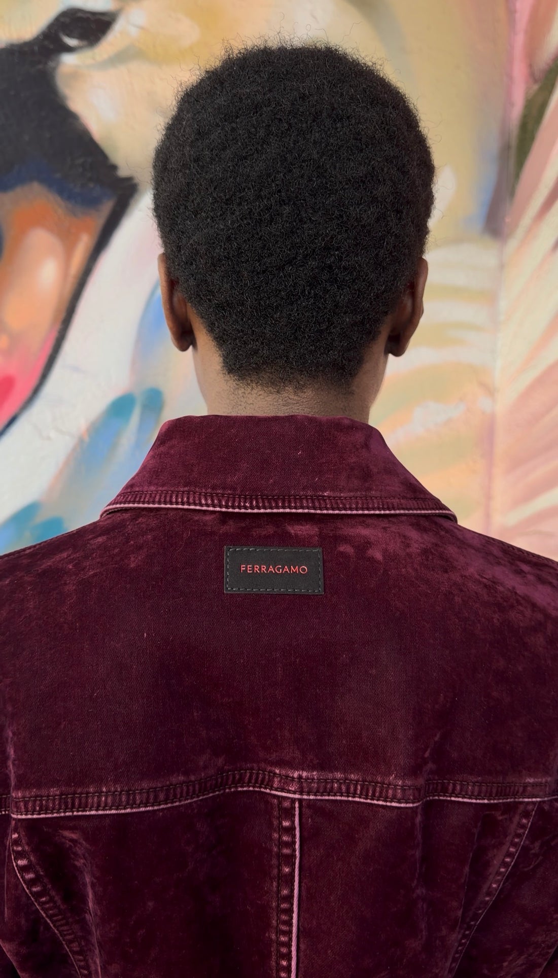 Ferragamo Plum Burgundy Velvet Distressed Jean Jacket - IT 42 / 6