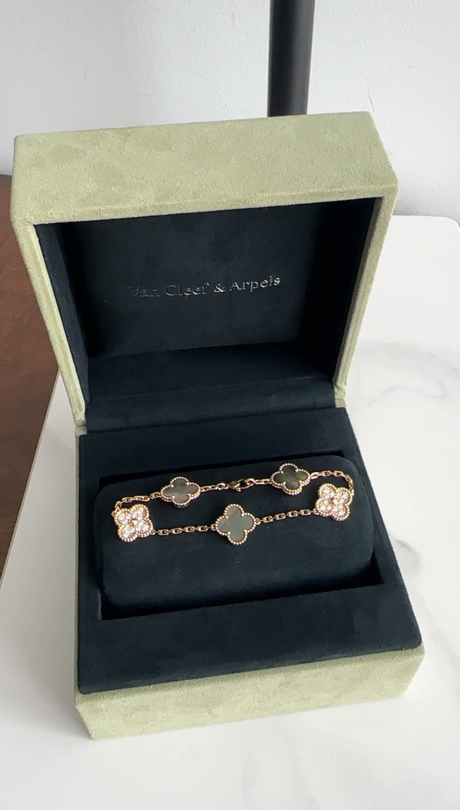 Van Cleef & Arpels 18k Rose Gold 5 Motif Alhambra MOP Diamond Bracelet
