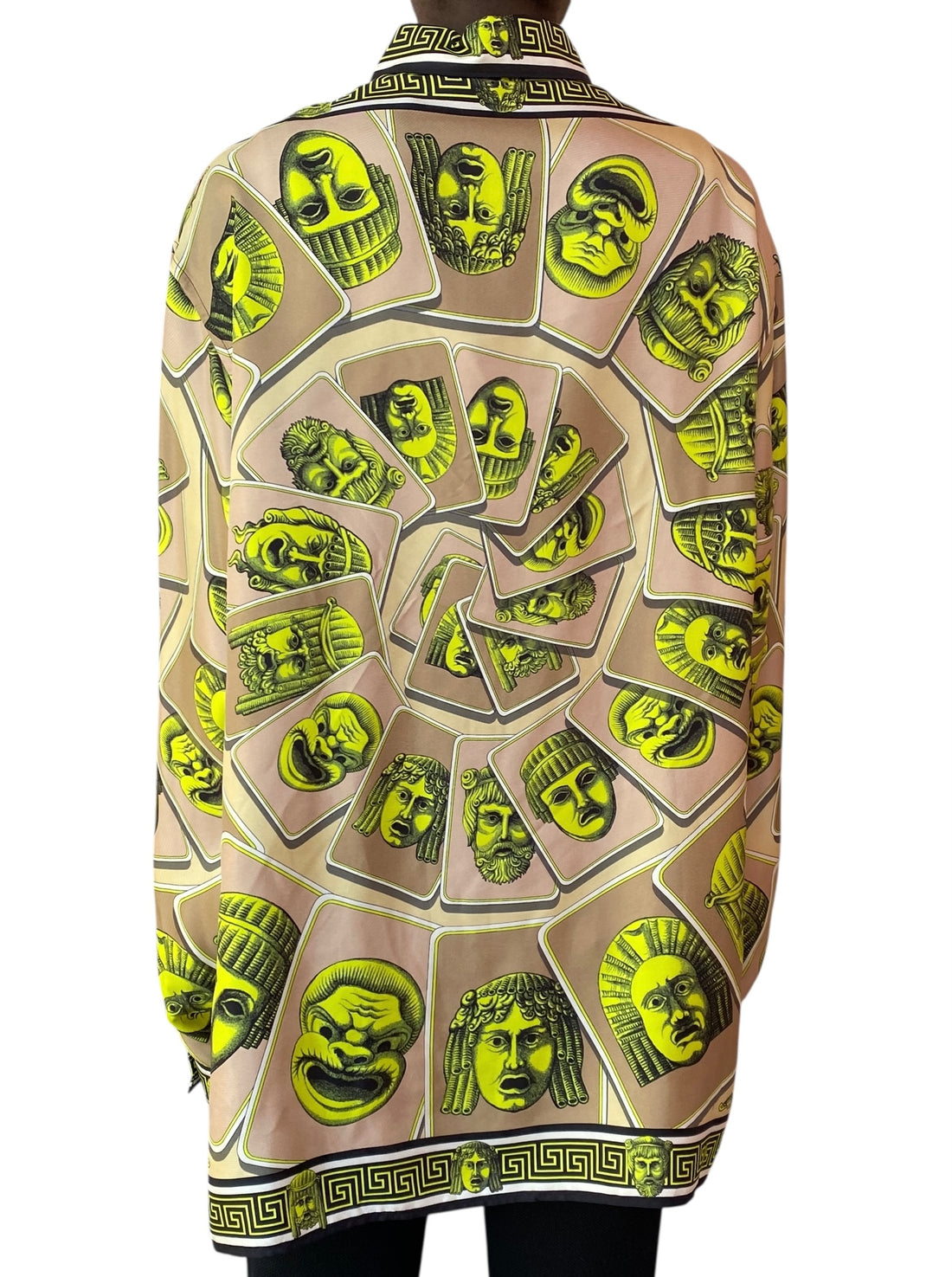 Versace Lime Green Le Maschere Baroque Logo Shirt - IT 54 / XL