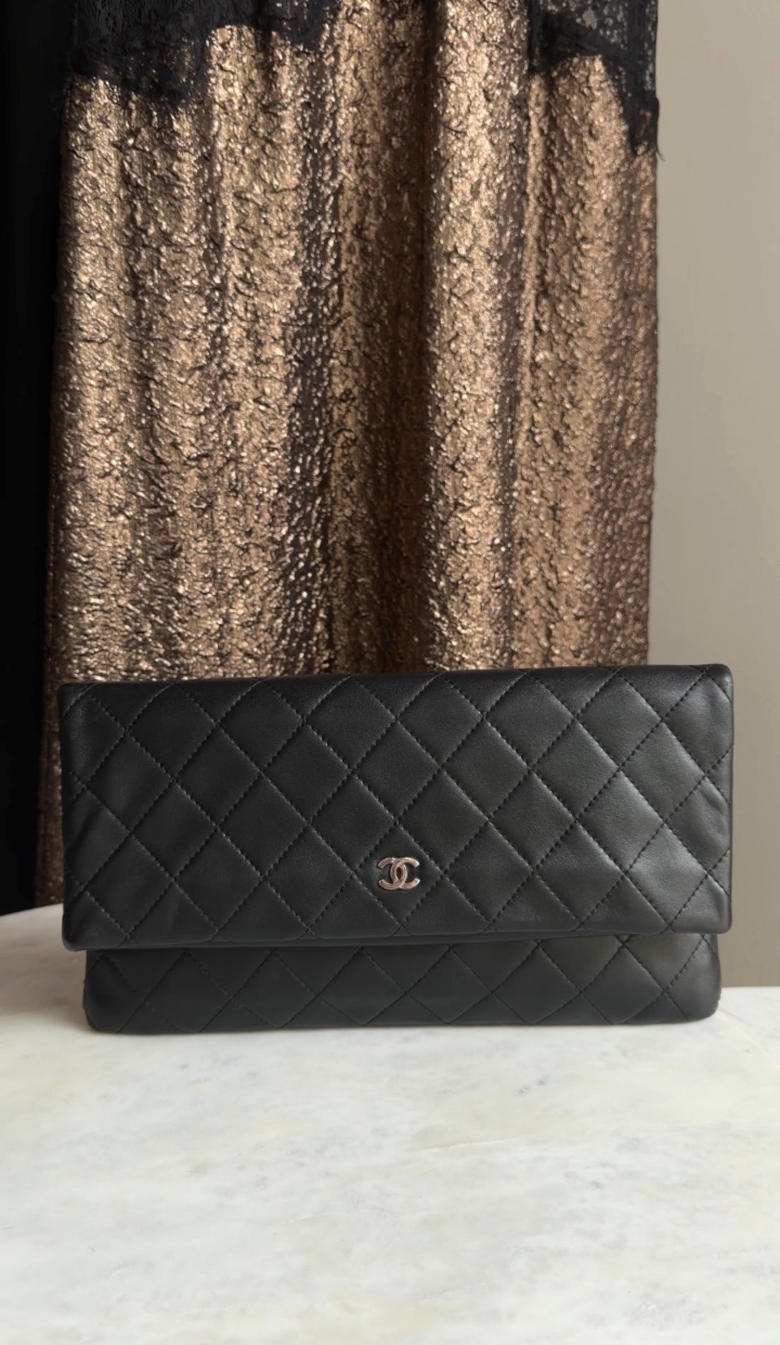 Chanel Black Quilted Lambskin Beauty Foldover Clutch Bag