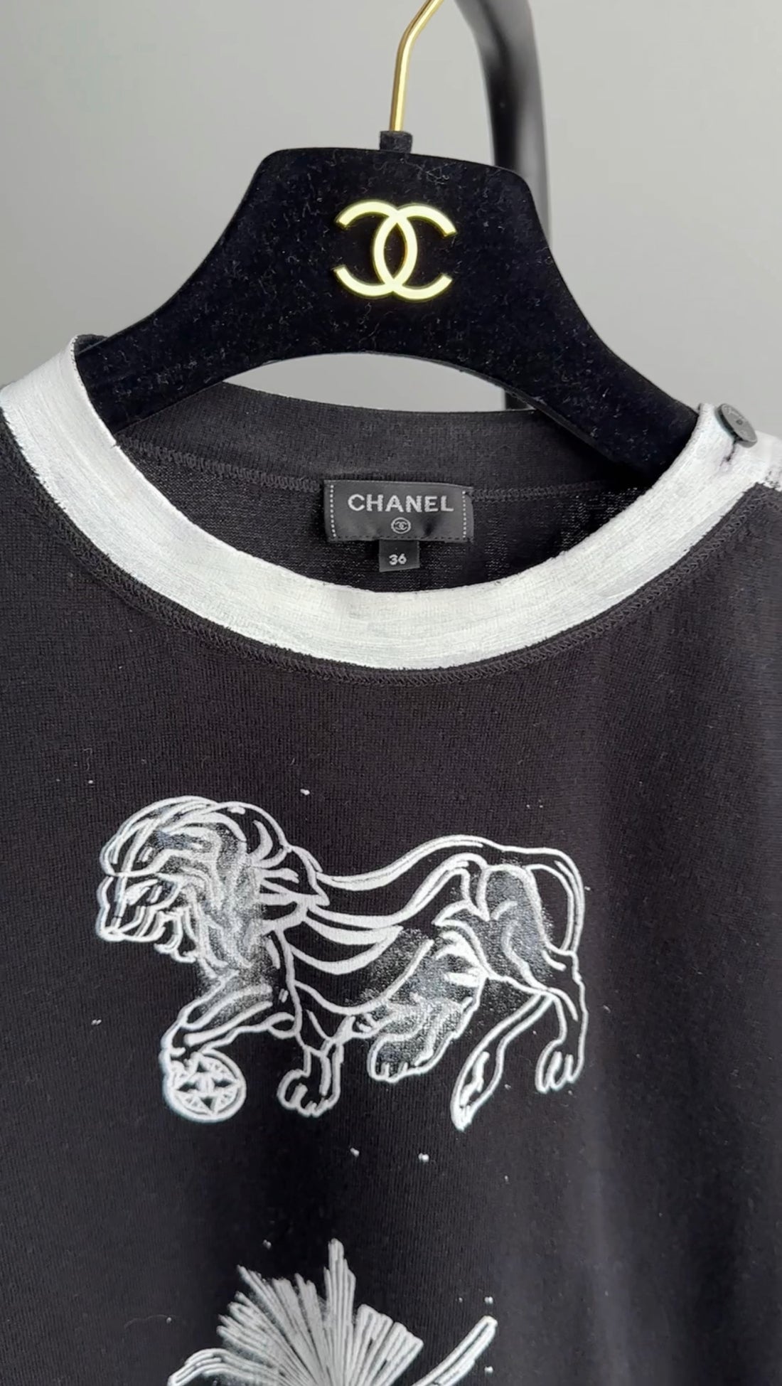 Chanel 22C Black White Leo Zodiac Starburst Painted T Shirt - FR36