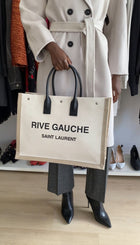 Saint Laurent Rive Gauche White and Beige Canvas Large Tote Bag