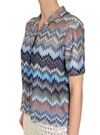 Missoni Blue “Intarsia” Zig Zag Patterned Short Sleeve Shirt - M / US 6