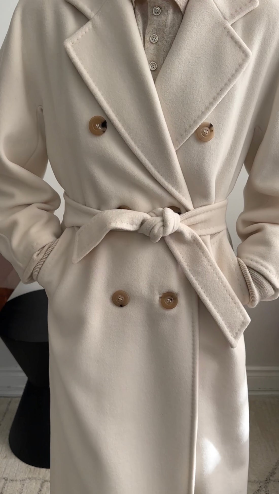 Max Mara Ivory Wool / Cashmere Belted Coat - XS / 0 / 2