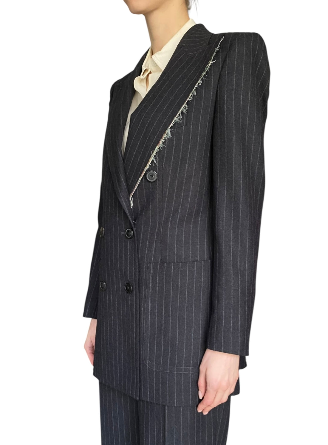 Dries Van Noten Pinstripe Double-Breasted Fringe Detail Blazer - 36 / US 6