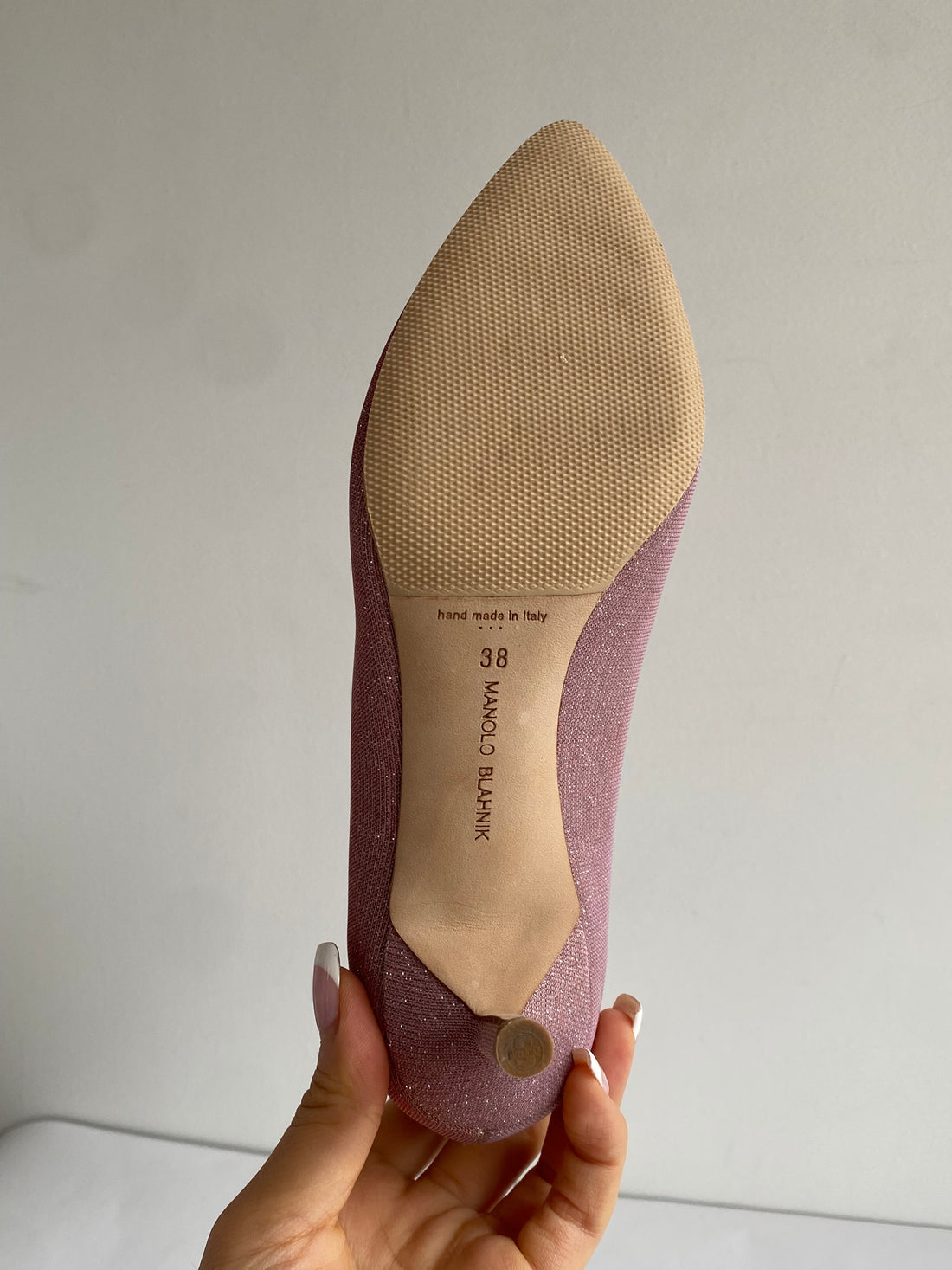 Manolo Blahnik Pink Hangisi Glitter Heel - 38