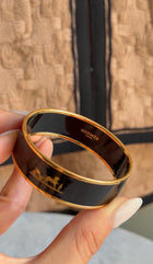 Hermes Black Gold Caleche Gold Enamel Bangle Bracelet PM
