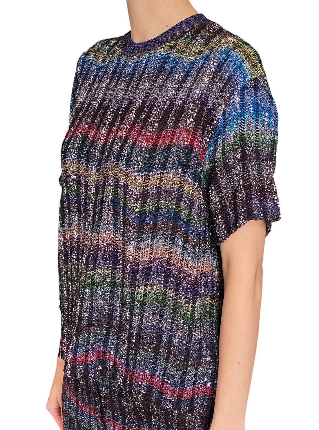 Missoni Multicoloured Sequinned Embellished Chevron Striped Knit Shirt - S / US 4-6