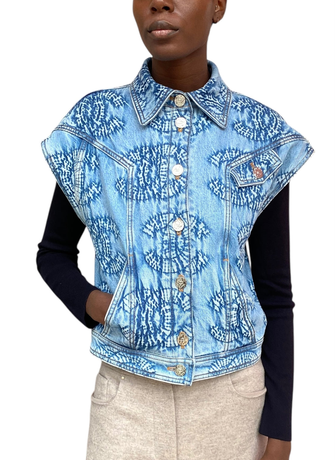 Chanel 24C Denim CC Logo Embroidered Vest - 38 / US 6