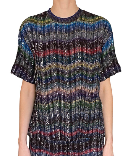 Missoni Multicoloured Sequinned Embellished Chevron Striped Knit Shirt - S / US 4-6