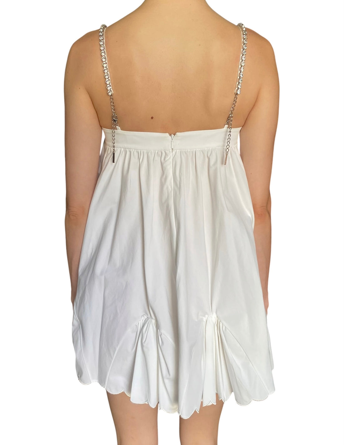Area White Cotton Crystal Embellished Poplin Mini Dress - US 2-4