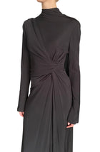 Victoria Beckham Black Gathered Turtleneck Long Sleeve Gown - US 6
