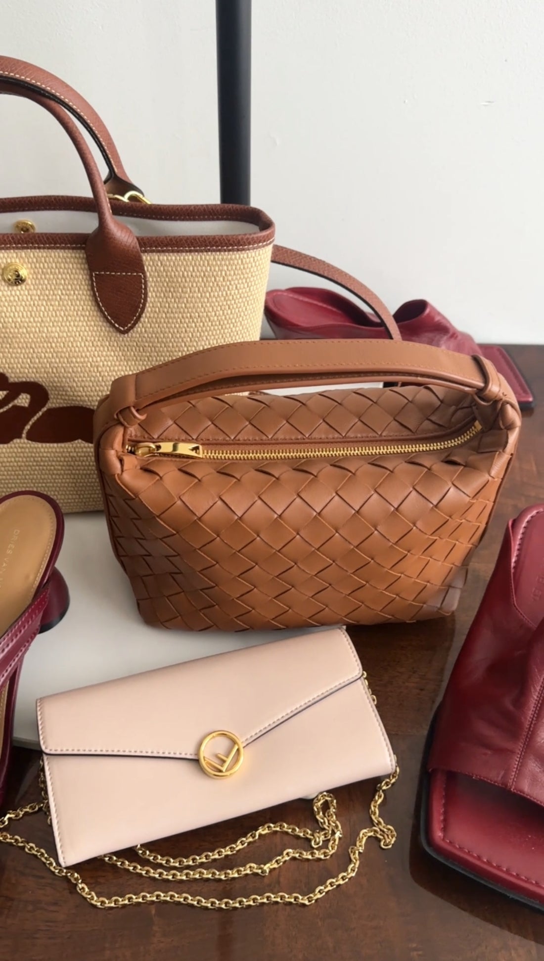 Bottega Veneta Caramel Brown Intrecciato Leather Mini Wallace Bag