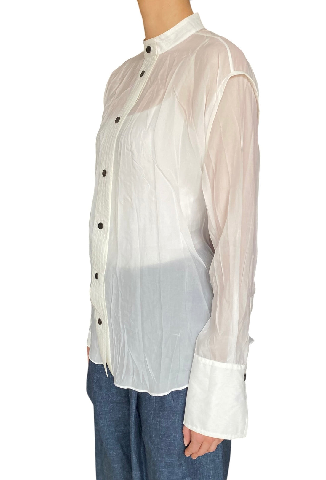 Ferragamo White Wrinkled Sheer Long Sleeve Shirt - IT 38 / US 4-6