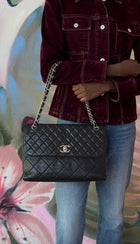 Chanel Black Quilted Leather In The Business Jumbo Flap Bag SHW