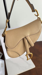Christian Dior 2019 Light Beige Grained Leather Mini Saddle Bag
