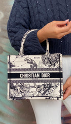 Dior Black Ivory Toile de Jouy Zodiac Canvas Small Book Tote Bag