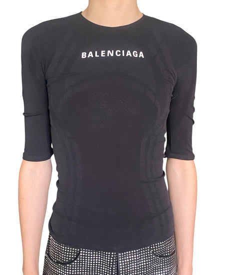 Balenciaga Black Jersey Logo Stretch Tee - 38 / M