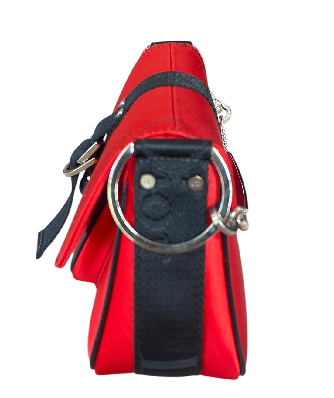 Dior Red Satin Hardcore Mini Rhinestone Chain Bag