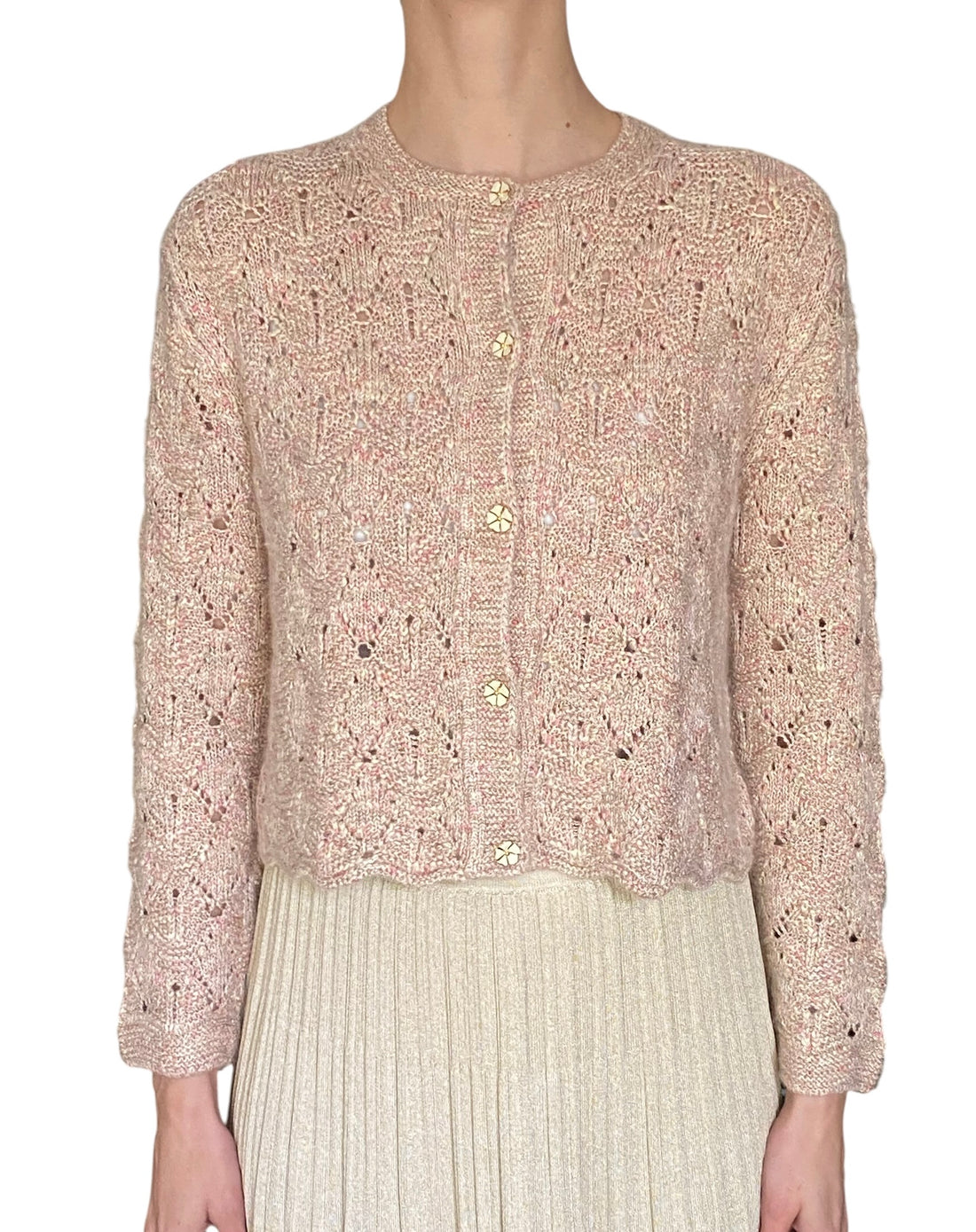 Loro Piana Pink “Verbania” Silk Blend Floral Button Knit Cardigan - S / US 4-6
