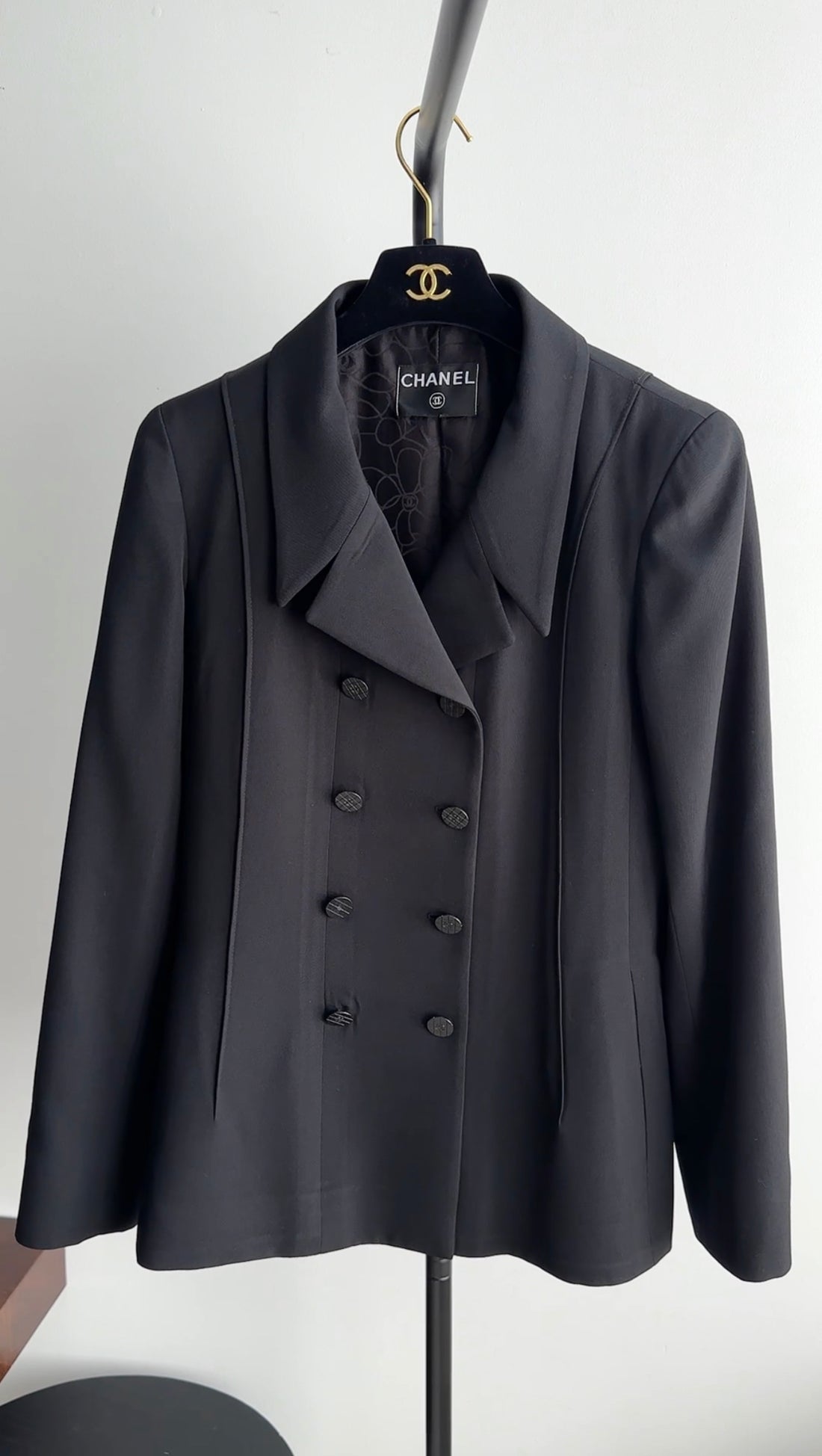 Chanel Black Wool Jacket with Double Row Black CC Buttons - M