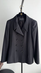 Chanel Black Wool Jacket with Double Row Black CC Buttons - M