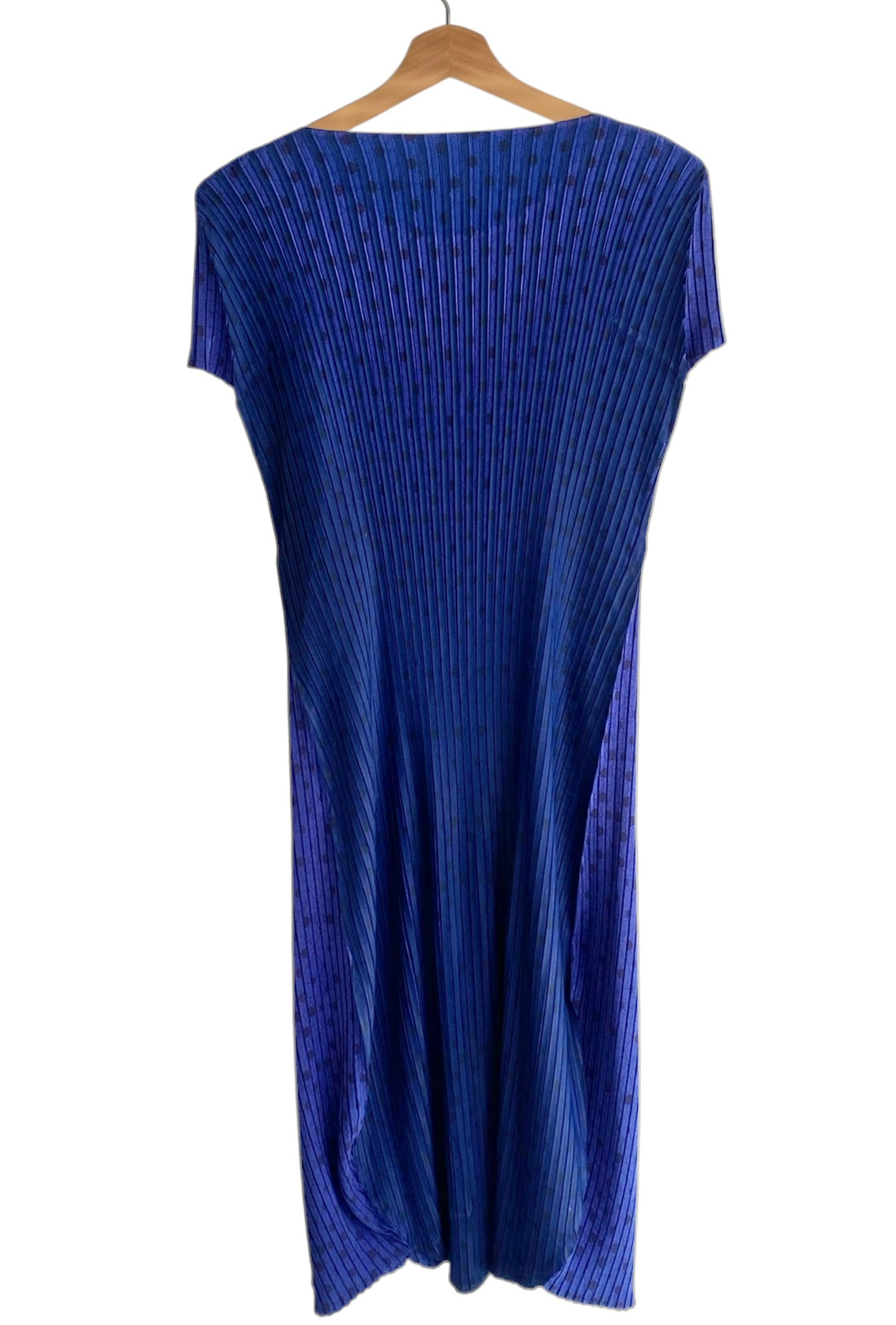 Issey Miyake Blue Polka Dot Print Pleated Dress