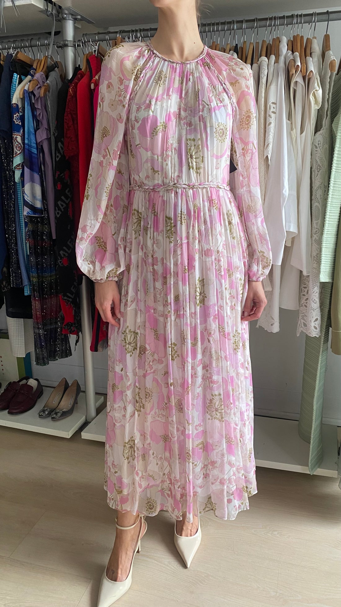 Zimmermann Pink Multi “Super Eight” Floral Silk Braided Midi Dress - 2 / M / US 8