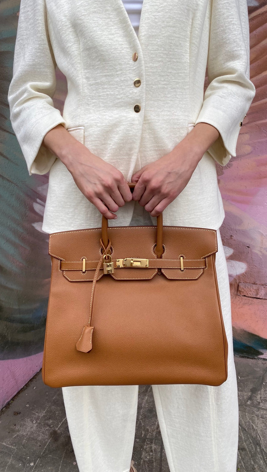Hermès Vintage 1999 HAC Haut à Courroies Birkin 32 Gold Courchevel Leather Bag GHW