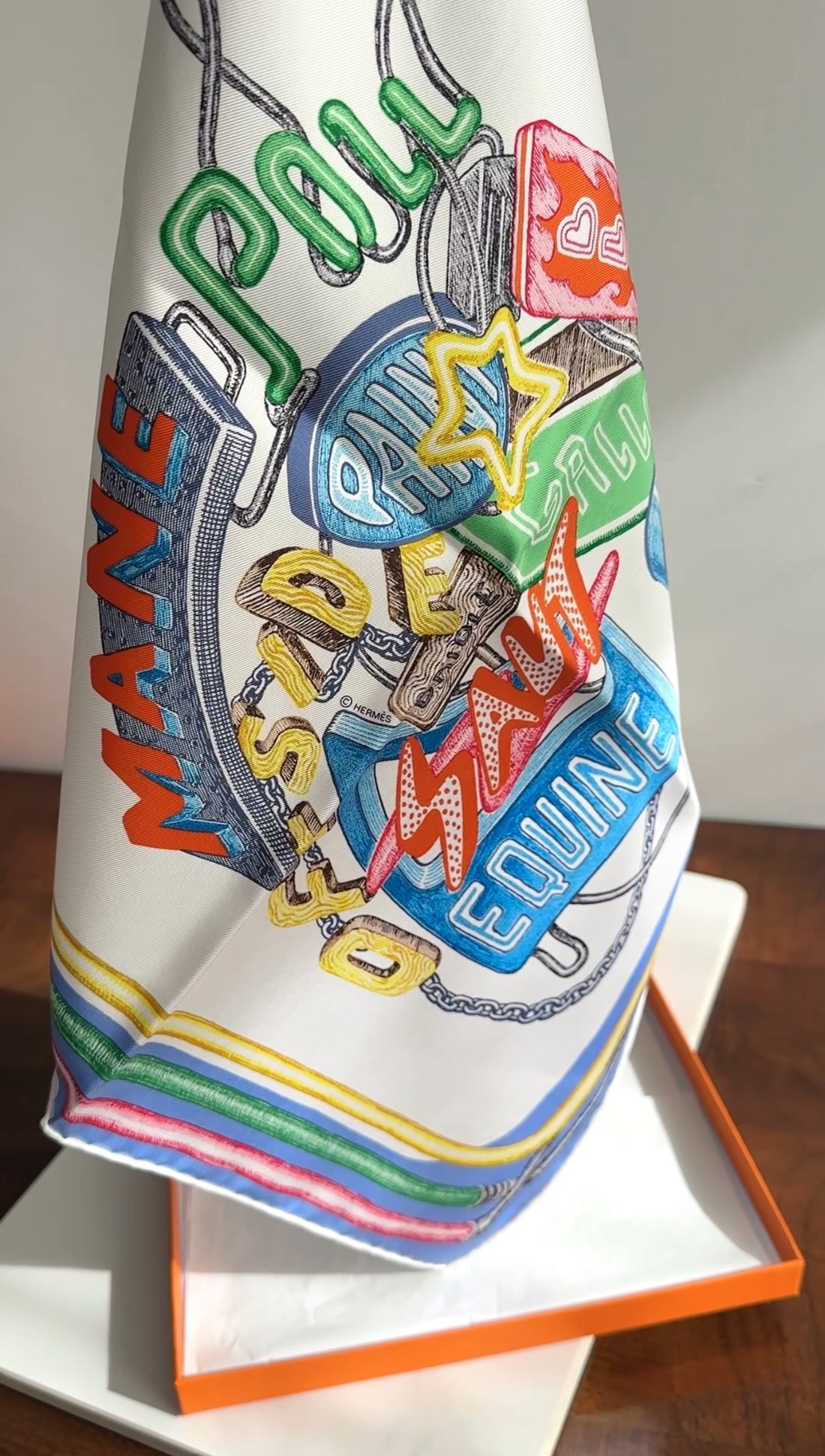 Hermes Silk 45cm Scarf Chevaloscope Blue Lavender White