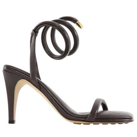 Bottega Veneta Fondant Brown Lambskin Leather Spiral High Heel Sandals  - 40.5