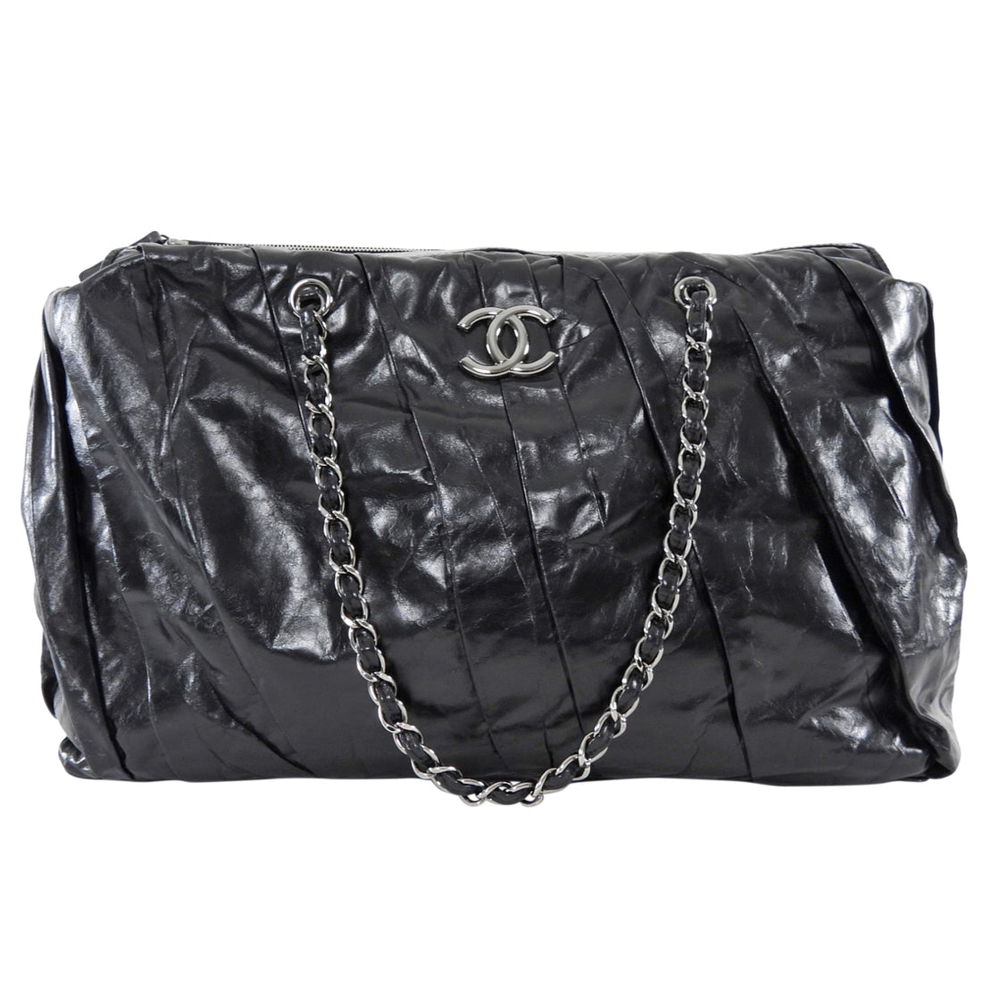 Chanel Black CC Glazed Leather Large Twisted East/West Chain Tote Bag
