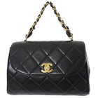 Chanel Vintage 1994 Black Leather Medium Kelly Top Handle Flap Bag