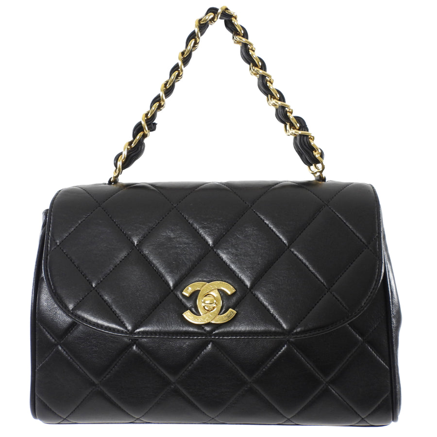 Chanel Vintage 1994 Black Leather Medium Kelly Top Handle Flap Bag