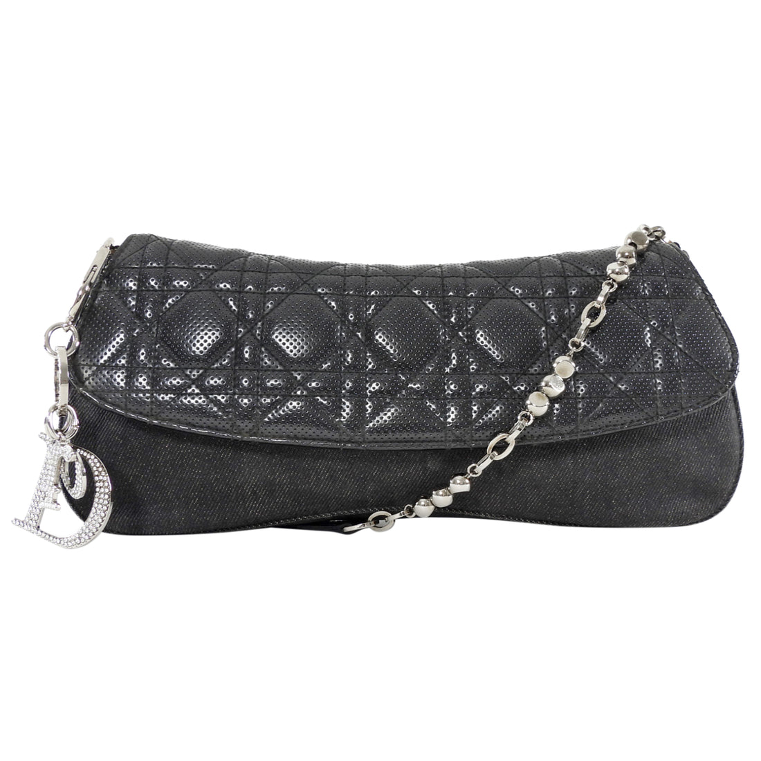 Christian Dior Vintage 2001 Perforated Cannage Leather Denim Baguette Bag