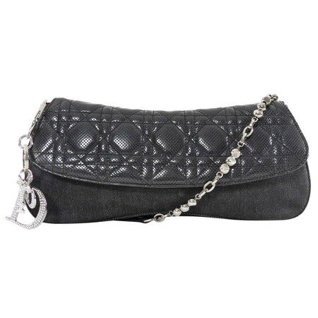 Christian Dior Vintage 2001 Perforated Cannage Leather Denim Baguette Bag